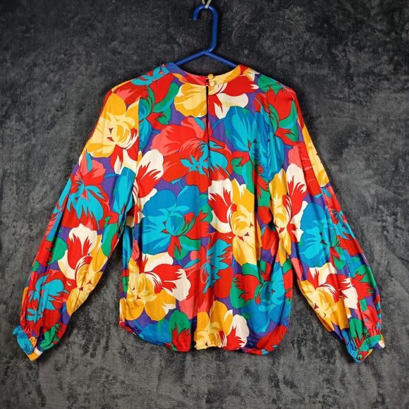 Jimmy Garcia Floral Blouse Women Large Red Swing Flowy - Picture 3 of 10